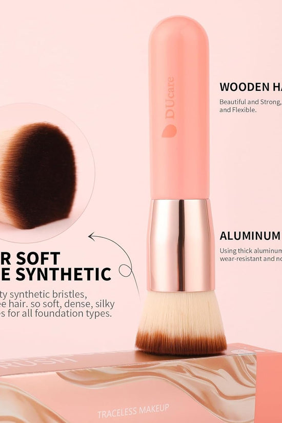 Flat Top Kabuki Foundation Brush - Premium Makeup Brush for Liquid, Cream, and Powder - Buffing, Blending, and Face,Pink - Velinare