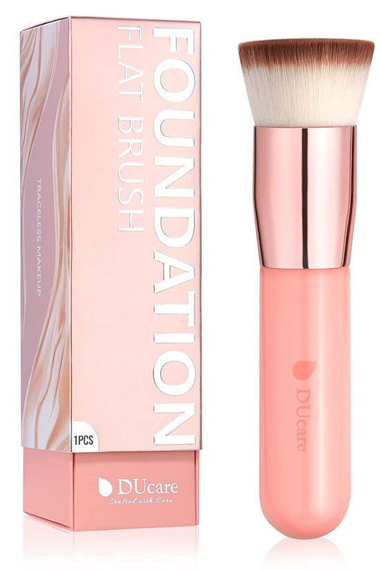 Flat Top Kabuki Foundation Brush - Premium Makeup Brush for Liquid, Cream, and Powder - Buffing, Blending, and Face,Pink - Velinare