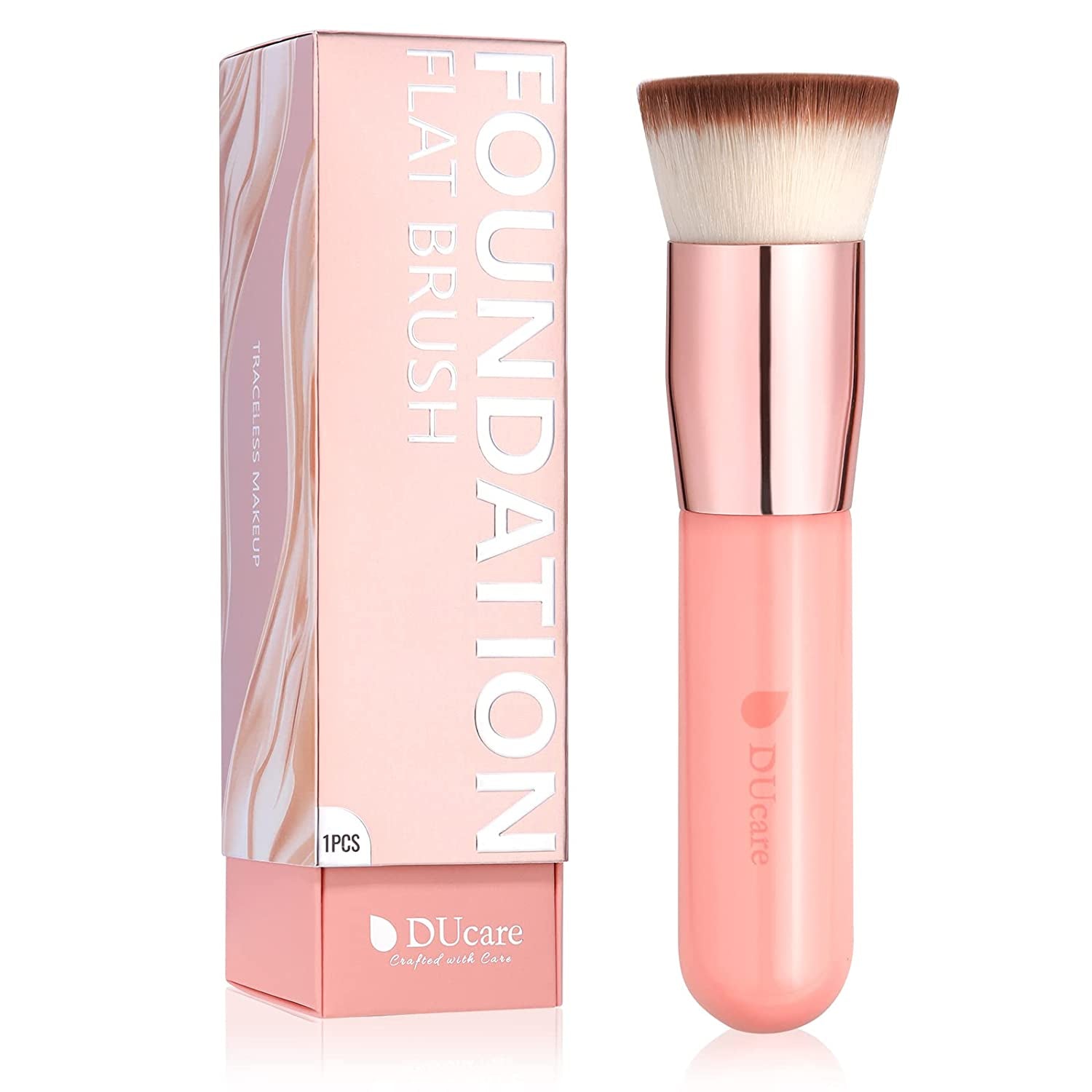 Flat Top Kabuki Foundation Brush - Premium Makeup Brush for Liquid, Cream, and Powder - Buffing, Blending, and Face,Pink - Velinare
