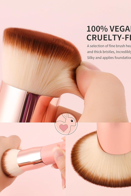 Flat Top Kabuki Foundation Brush - Premium Makeup Brush for Liquid, Cream, and Powder - Buffing, Blending, and Face,Pink - Velinare