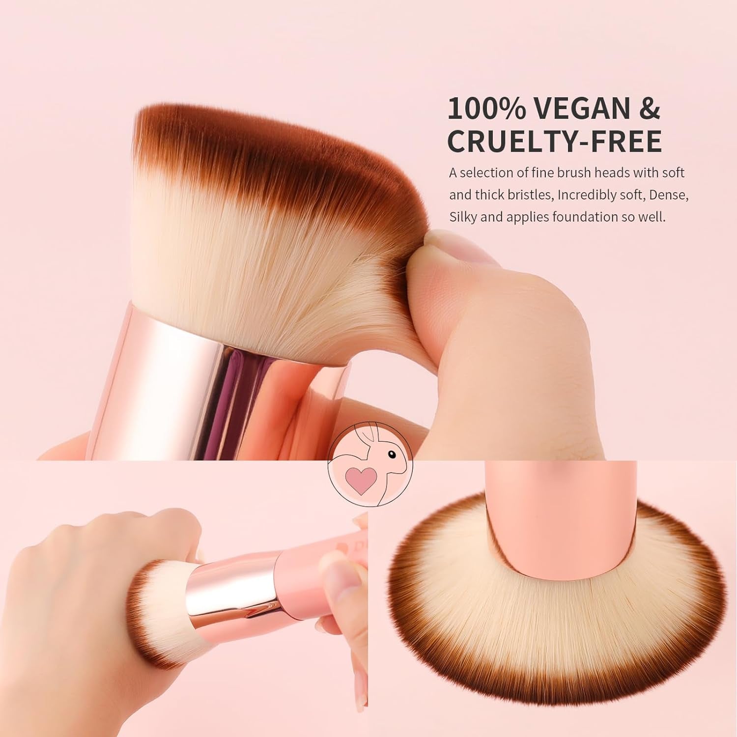 Flat Top Kabuki Foundation Brush - Premium Makeup Brush for Liquid, Cream, and Powder - Buffing, Blending, and Face,Pink - Velinare