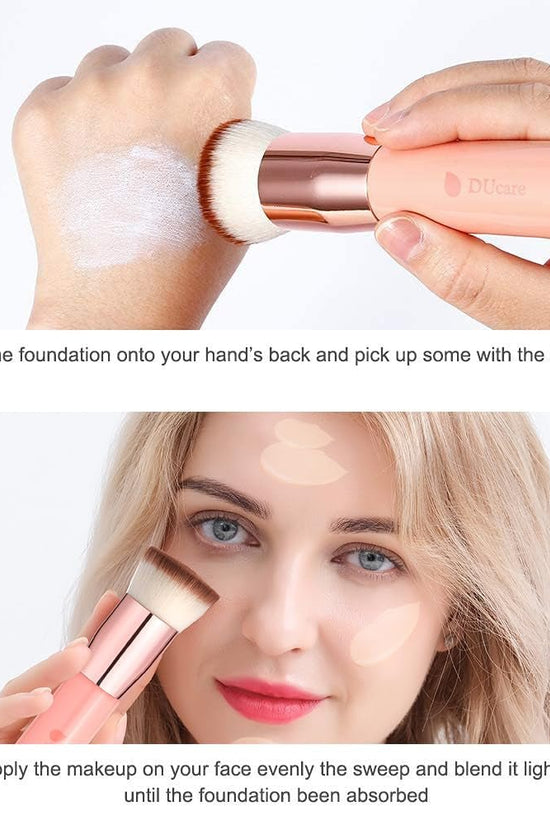 Flat Top Kabuki Foundation Brush - Premium Makeup Brush for Liquid, Cream, and Powder - Buffing, Blending, and Face,Pink - Velinare