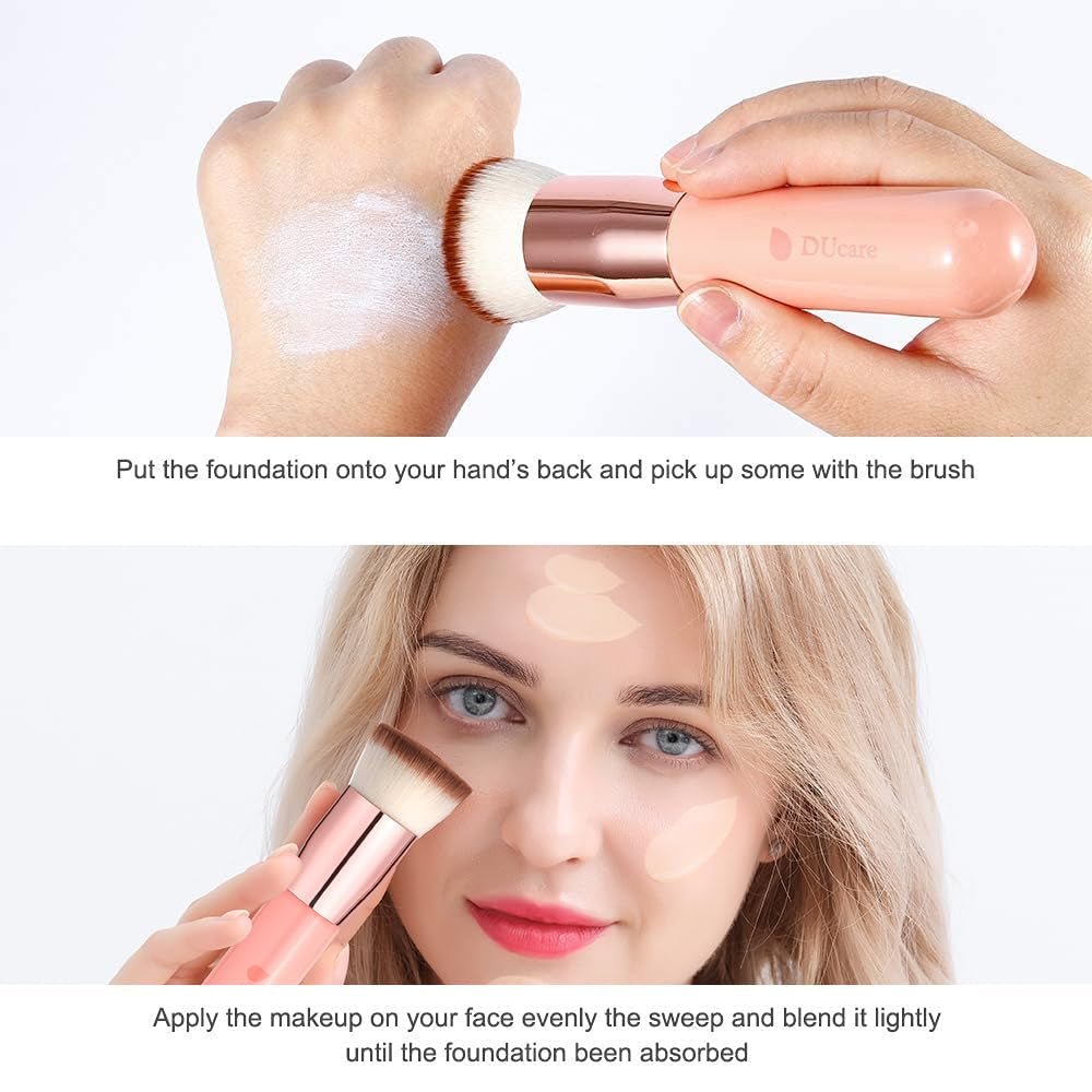 Flat Top Kabuki Foundation Brush - Premium Makeup Brush for Liquid, Cream, and Powder - Buffing, Blending, and Face,Pink - Velinare