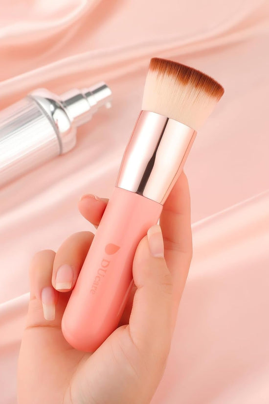Flat Top Kabuki Foundation Brush - Premium Makeup Brush for Liquid, Cream, and Powder - Buffing, Blending, and Face,Pink - Velinare