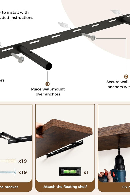 Floating Shelves for Wall, Rustic Wood Wall Mounted Shelves for Bathroom, Bedroo - Velinare