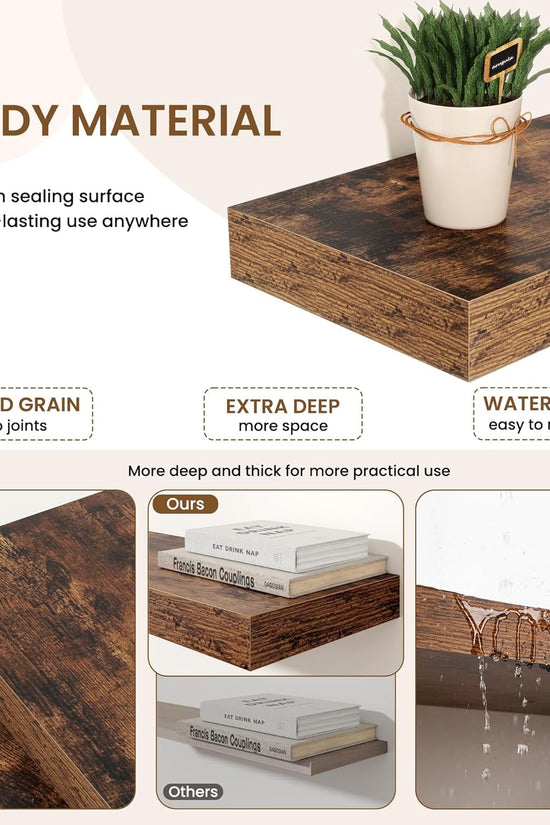 Floating Shelves for Wall, Rustic Wood Wall Mounted Shelves for Bathroom, Bedroo - Velinare