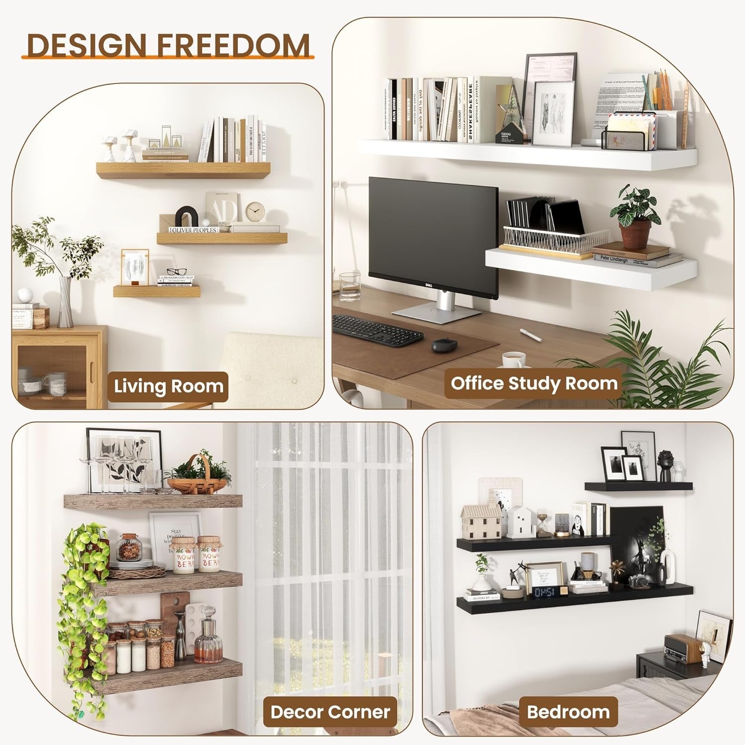 Floating Shelves for Wall, Rustic Wood Wall Mounted Shelves for Bathroom, Bedroo - Velinare