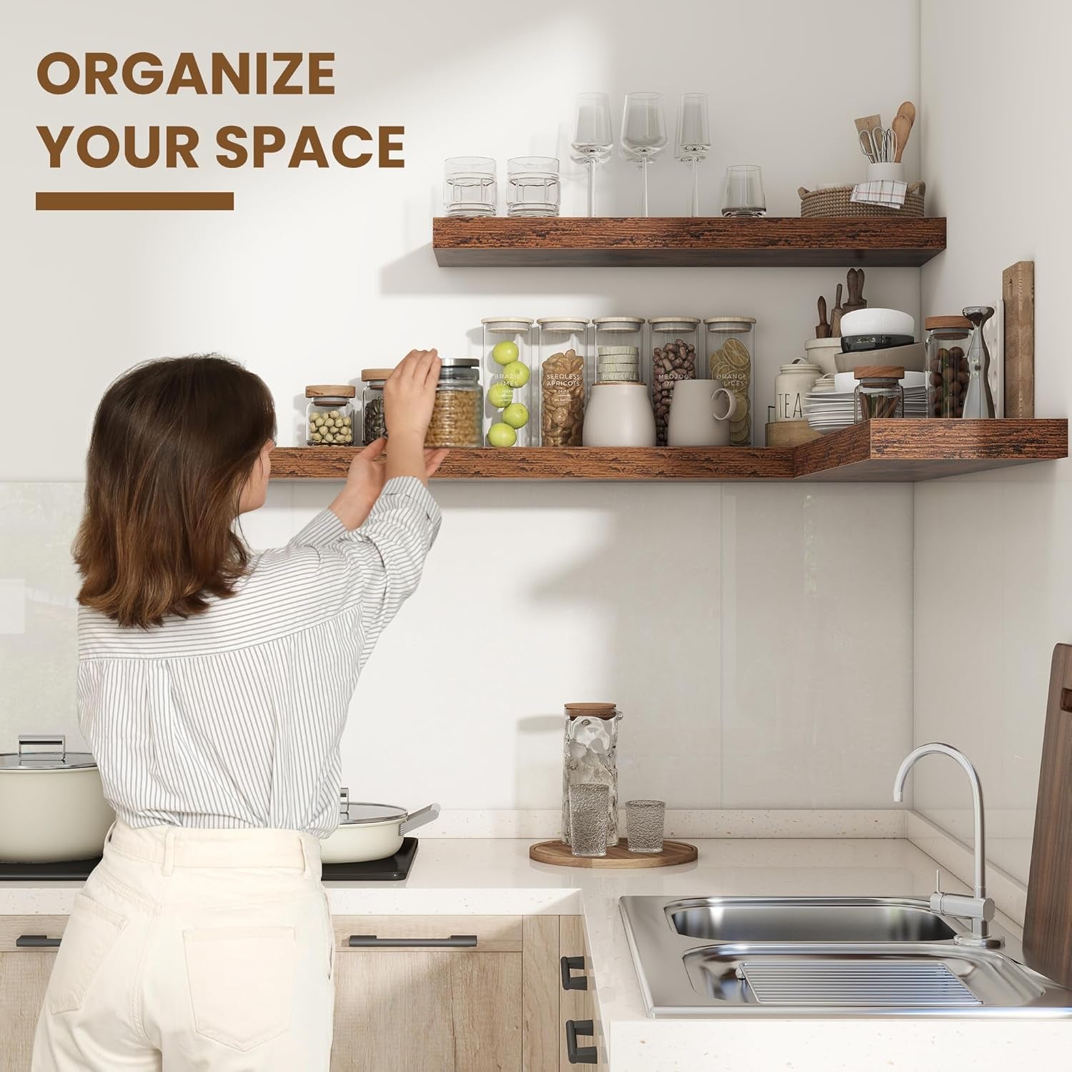 Floating Shelves for Wall, Rustic Wood Wall Mounted Shelves for Bathroom, Bedroo - Velinare