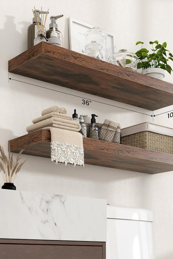 Floating Shelves for Wall, Rustic Wood Wall Mounted Shelves for Bathroom, Bedroo - Velinare
