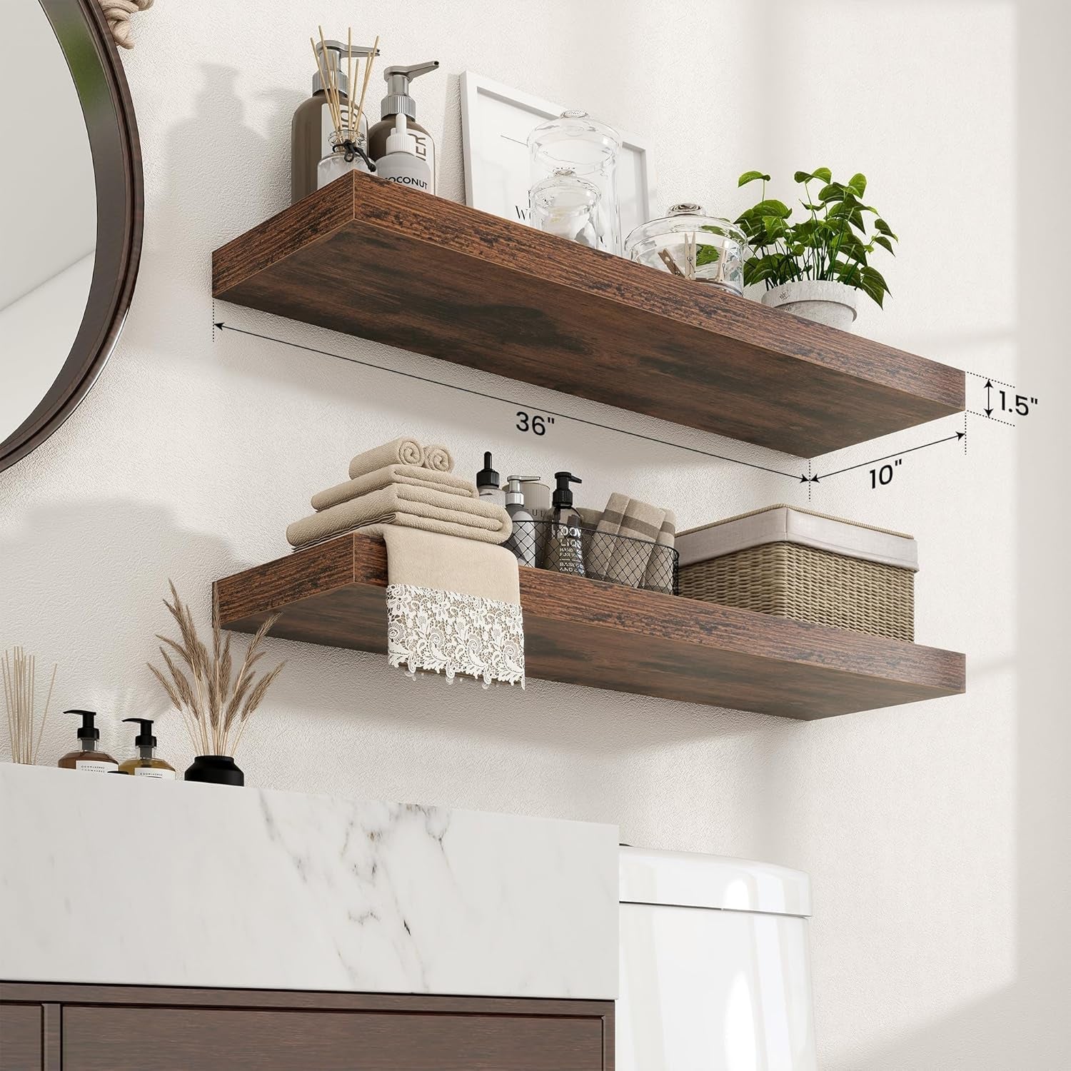 Floating Shelves for Wall, Rustic Wood Wall Mounted Shelves for Bathroom, Bedroo - Velinare