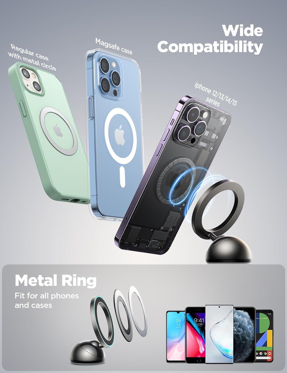 for Magsafe Car Mount, All - Metal Magnetic Phone Holder for Car, [Stronger Magnet] Car Magnet Phone Mount for Dash, Fit for Iphone 16 15 14 13 12 - Velinare