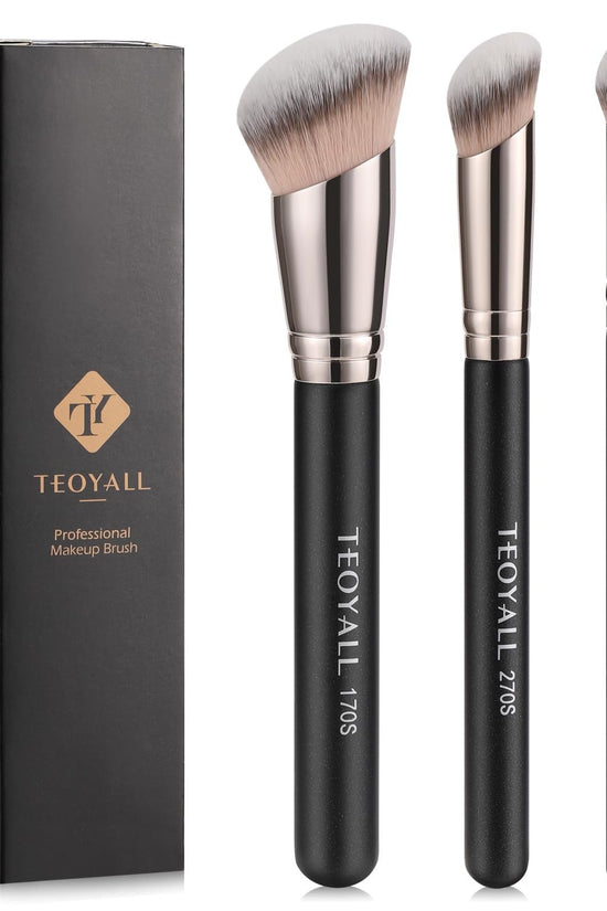 Foundation Contour Conceal Brush Set, 3PCS Angled Synthetic Kabuki Brush for Blending Setting Buffing with Liquid, Cream and Powder Cosmetic (170S/270S/370S) - Velinare