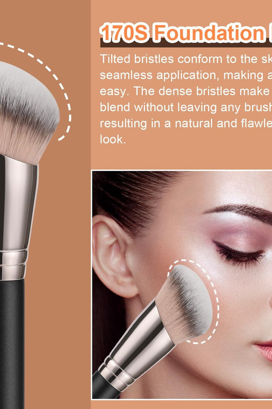 Foundation Contour Conceal Brush Set, 3PCS Angled Synthetic Kabuki Brush for Blending Setting Buffing with Liquid, Cream and Powder Cosmetic (170S/270S/370S) - Velinare