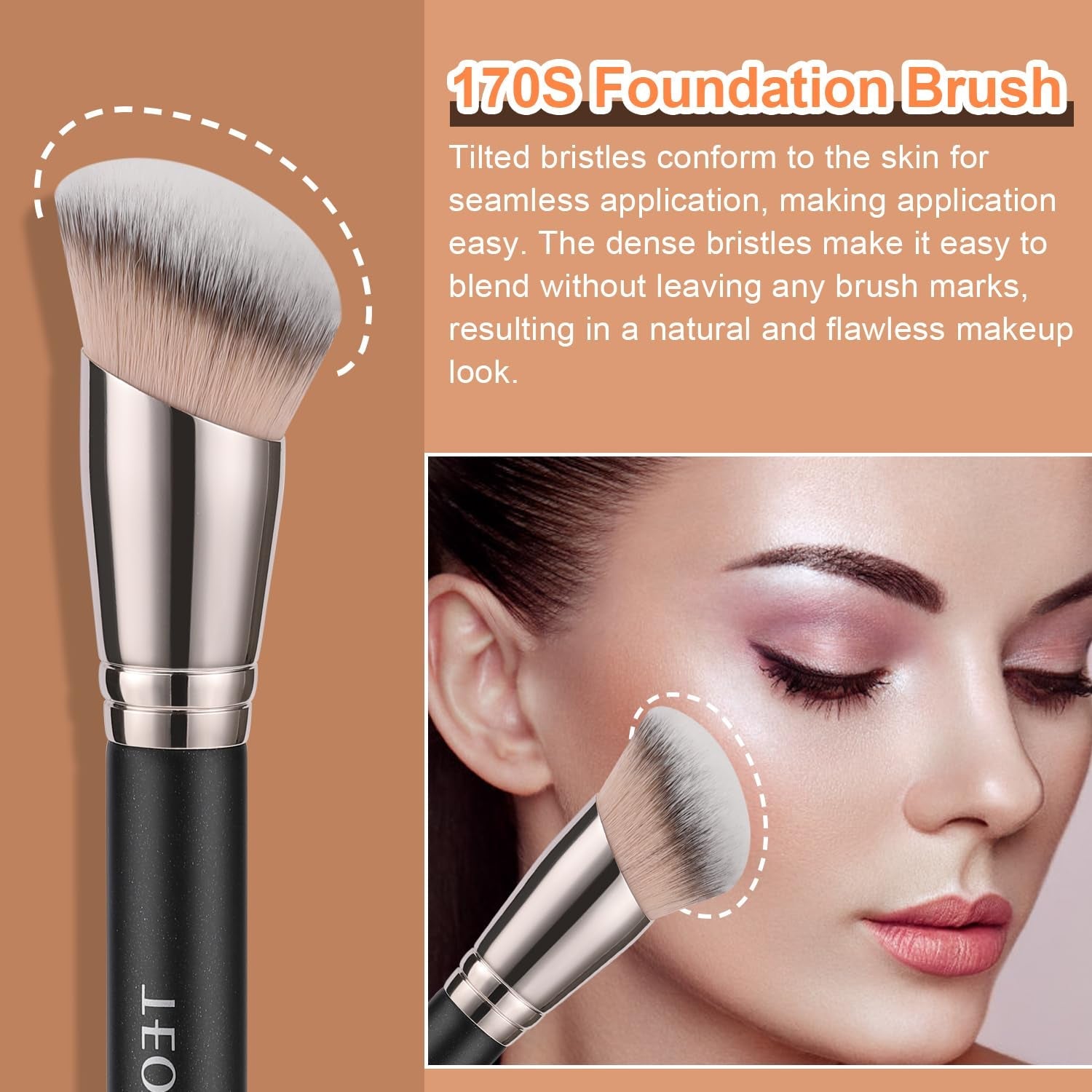 Foundation Contour Conceal Brush Set, 3PCS Angled Synthetic Kabuki Brush for Blending Setting Buffing with Liquid, Cream and Powder Cosmetic (170S/270S/370S) - Velinare