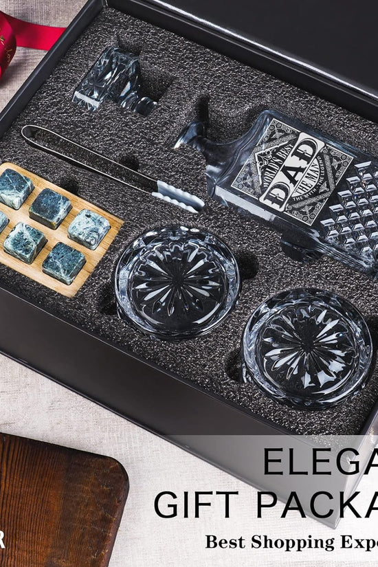 Gifts for Men Dad Stocking Stuffers, Whiskey Decanter Set with 2 Glasses, Unique Cool Dad Birthday Gift from Daughter Son, Best Christmas Retirement Present for Man Father - Velinare