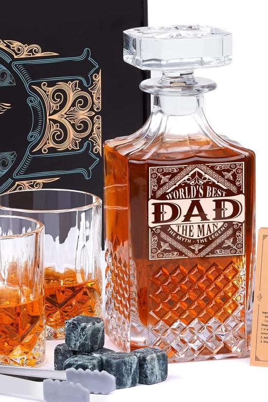 Gifts for Men Dad Stocking Stuffers, Whiskey Decanter Set with 2 Glasses, Unique Cool Dad Birthday Gift from Daughter Son, Best Christmas Retirement Present for Man Father - Velinare
