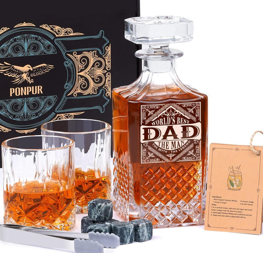 Gifts for Men Dad Stocking Stuffers, Whiskey Decanter Set with 2 Glasses, Unique Cool Dad Birthday Gift from Daughter Son, Best Christmas Retirement Present for Man Father - Velinare