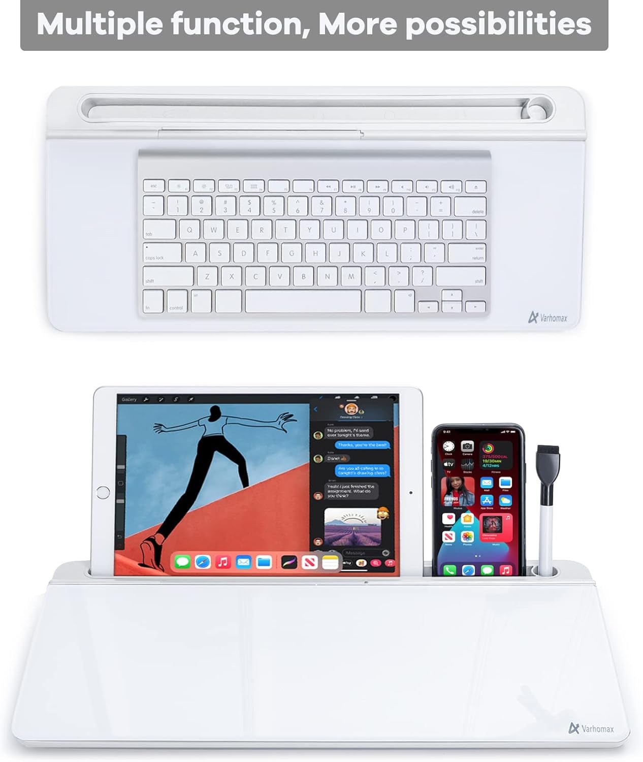 Glass Desk Whiteboard with Storage, Desktop Organizer To - Do List Memo Notepad Dry Erase White Board for Home Office and School Supplies (White) - Velinare