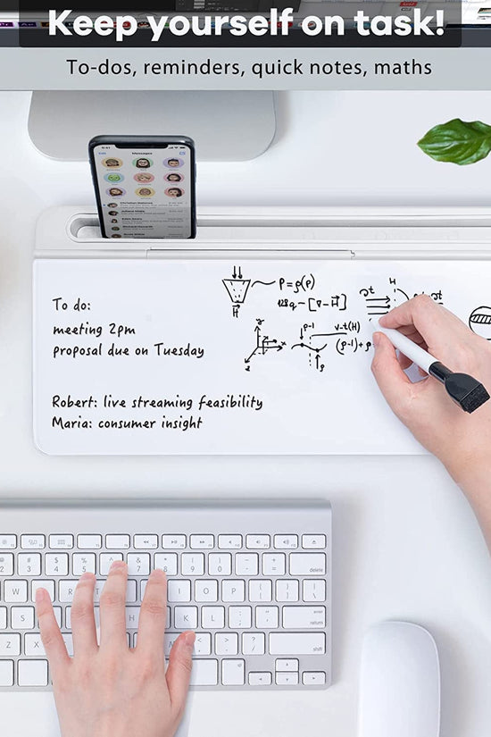 Glass Desk Whiteboard with Storage, Desktop Organizer To - Do List Memo Notepad Dry Erase White Board for Home Office and School Supplies (White) - Velinare
