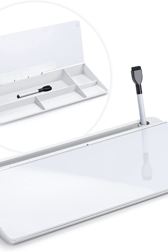Glass Desk Whiteboard with Storage, Desktop Organizer To - Do List Memo Notepad Dry Erase White Board for Home Office and School Supplies (White) - Velinare
