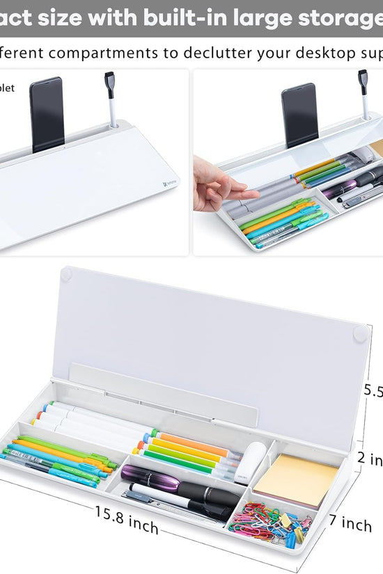 Glass Desk Whiteboard with Storage, Desktop Organizer To - Do List Memo Notepad Dry Erase White Board for Home Office and School Supplies (White) - Velinare