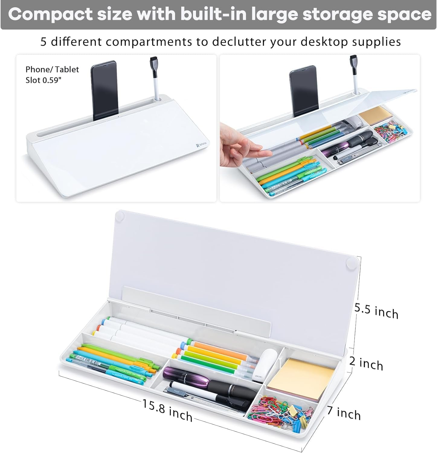 Glass Desk Whiteboard with Storage, Desktop Organizer To - Do List Memo Notepad Dry Erase White Board for Home Office and School Supplies (White) - Velinare