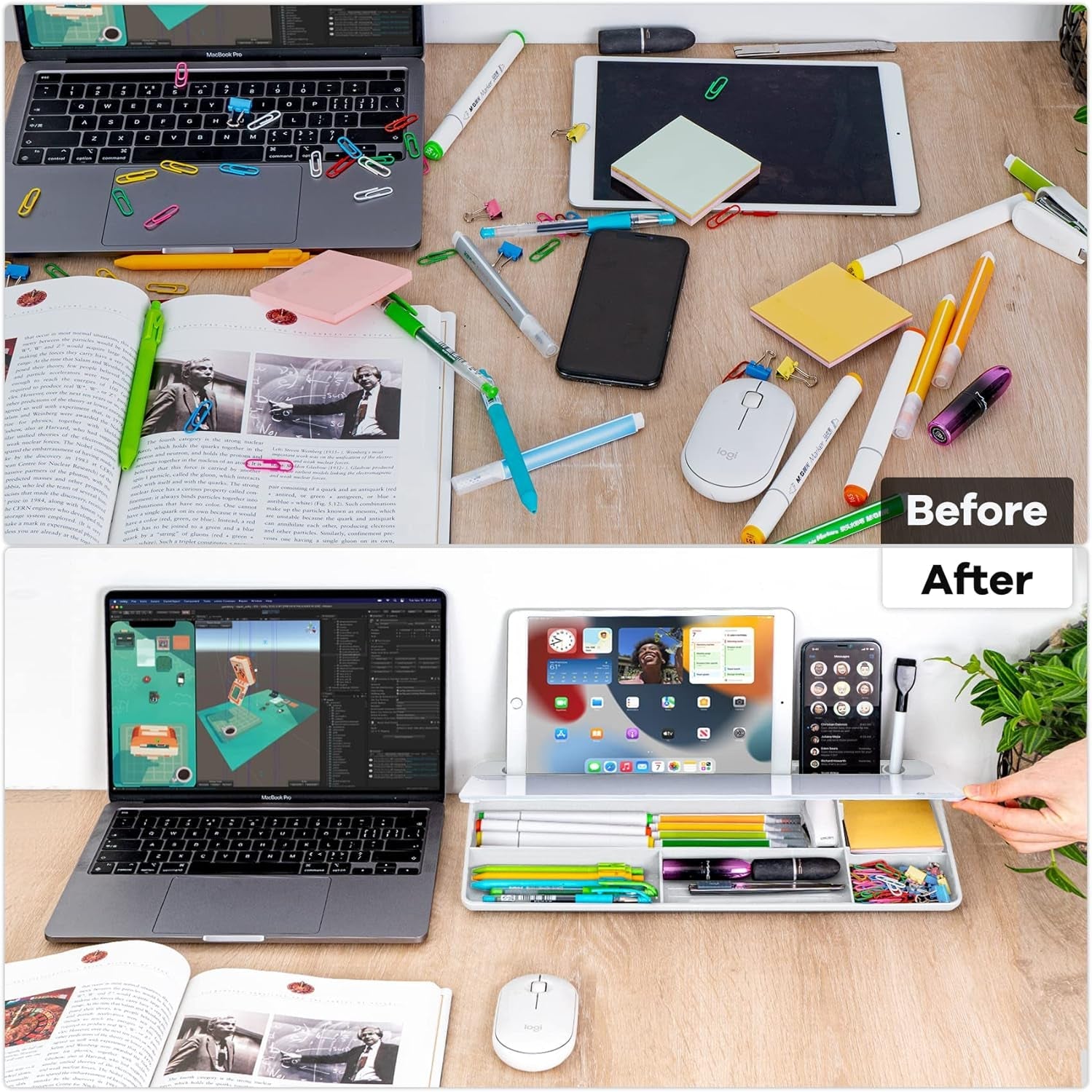 Glass Desk Whiteboard with Storage, Desktop Organizer To - Do List Memo Notepad Dry Erase White Board for Home Office and School Supplies (White) - Velinare