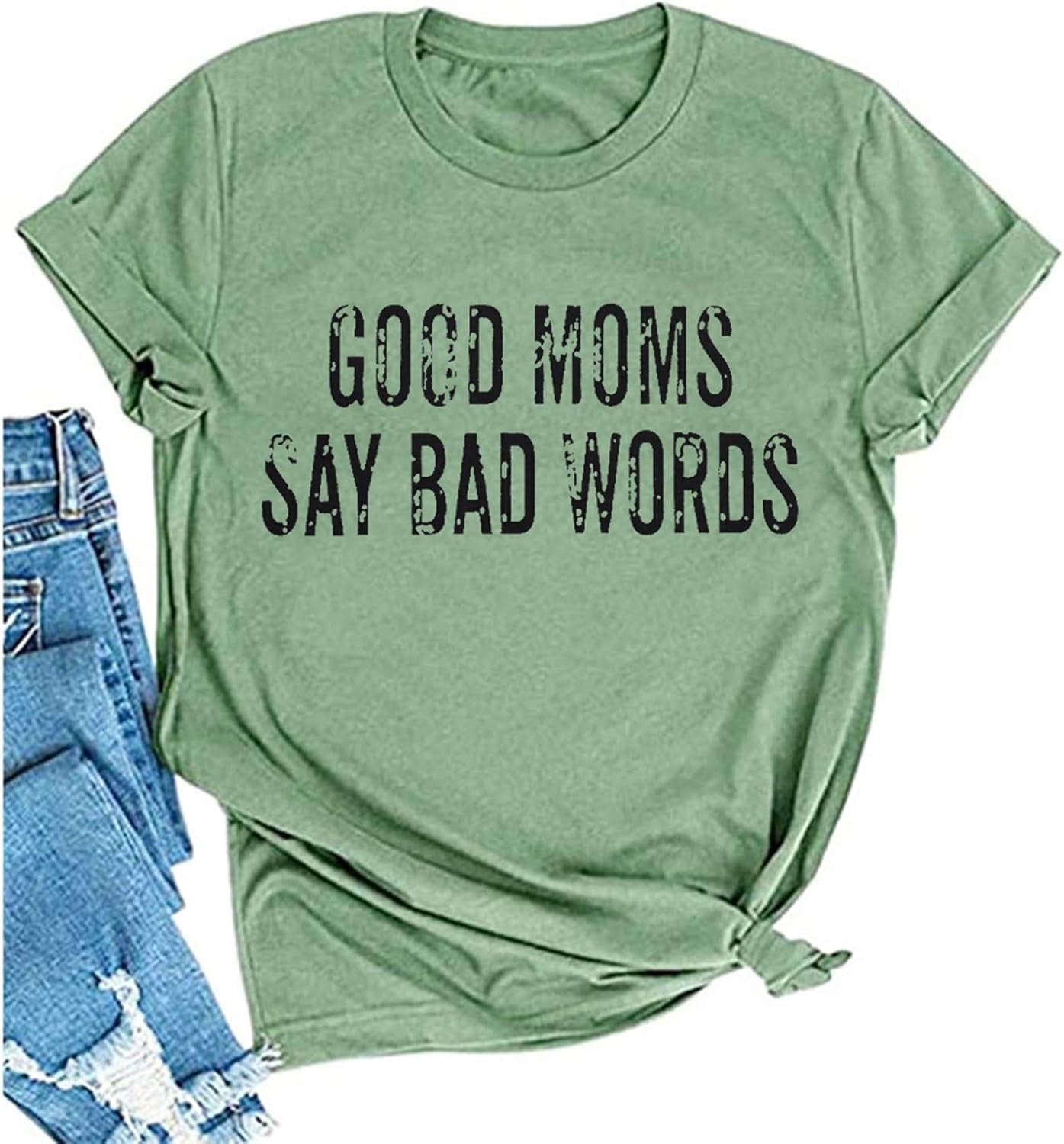 Good Mom Say Bad Words T Shirt Mom Life Short Sleeve Shirts Mama Tshirt Women Funny Graphic Printed Casual Tee Tops - Velinare