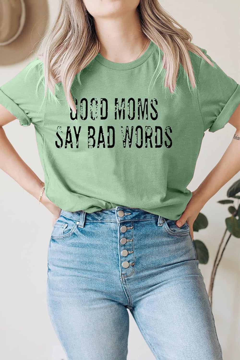 Good Mom Say Bad Words T Shirt Mom Life Short Sleeve Shirts Mama Tshirt Women Funny Graphic Printed Casual Tee Tops - Velinare