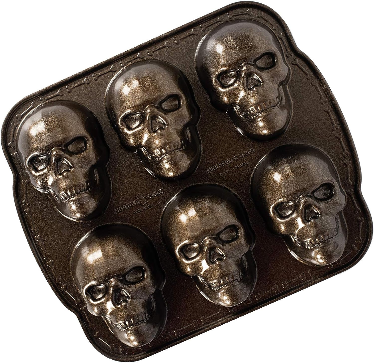Halloween Bakeware, Haunted Skull Cakelet Pan, Bronze - Velinare