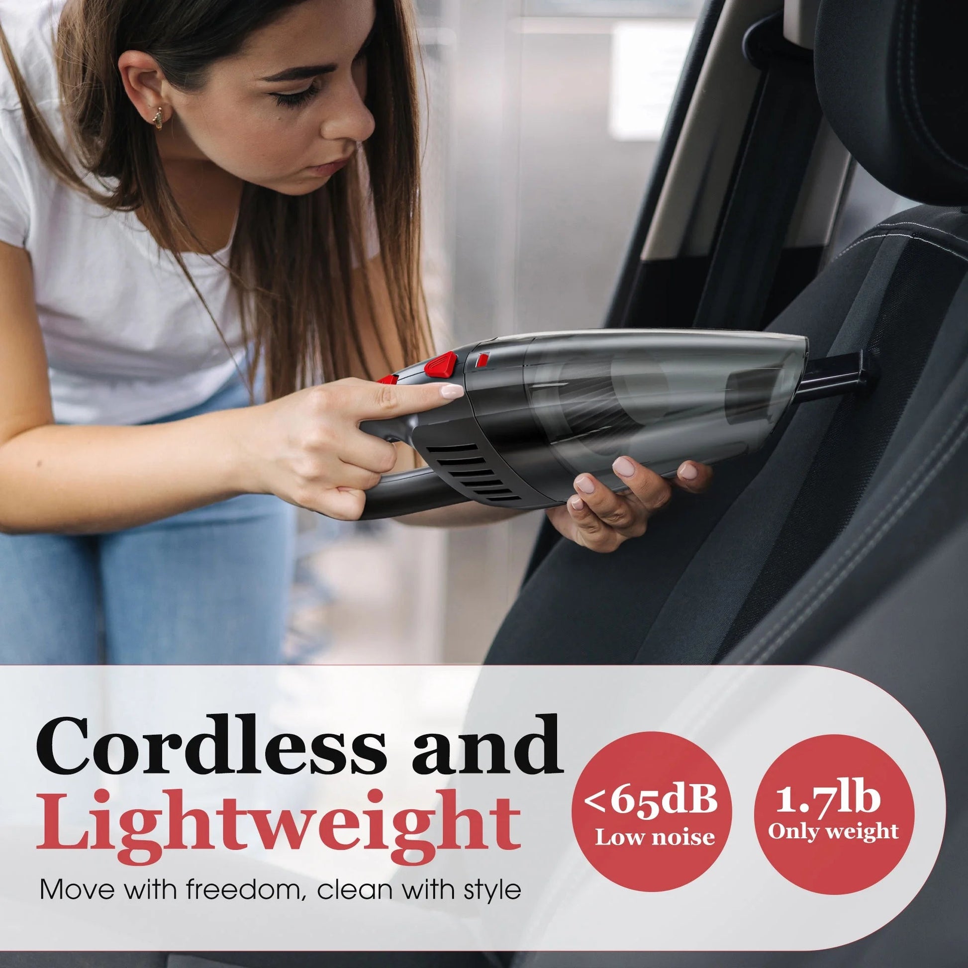 Handheld Vacuum Cordless, Portable Mini Car Vacuum Cleaner Cordless with Powerful Suction, Hand Vacuum Cleaner Cordless Rechageable for Car, Black - Velinare