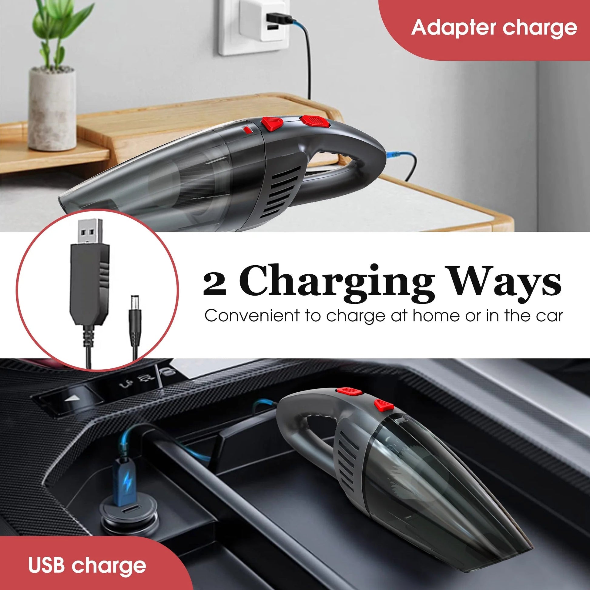 Handheld Vacuum Cordless, Portable Mini Car Vacuum Cleaner Cordless with Powerful Suction, Hand Vacuum Cleaner Cordless Rechageable for Car, Black - Velinare