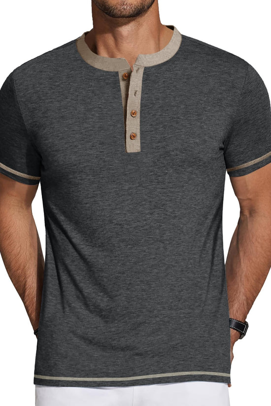 Henley Men Shirts Short Sleeve T Shirts for Men Crew Neck Color Block Men Shirts - Velinare