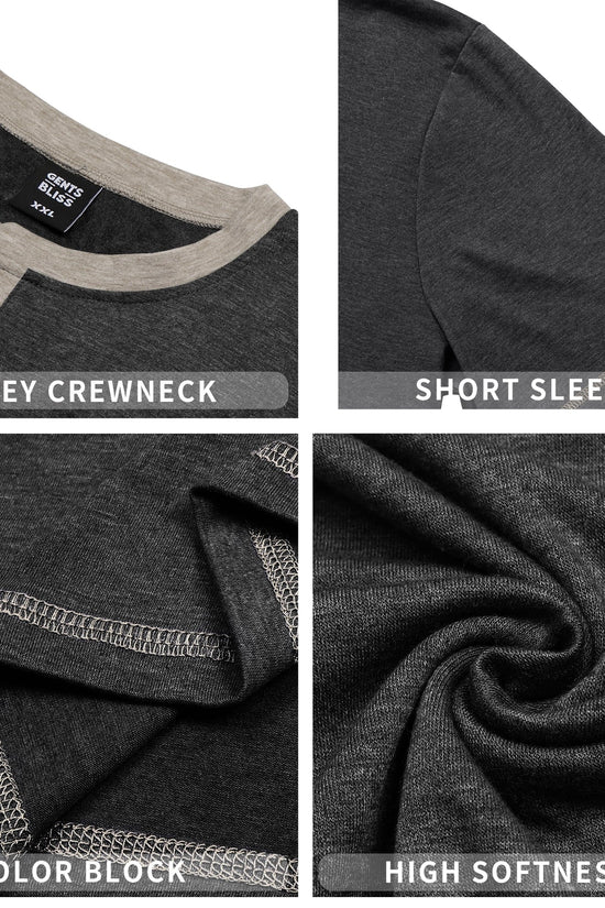 Henley Men Shirts Short Sleeve T Shirts for Men Crew Neck Color Block Men Shirts - Velinare