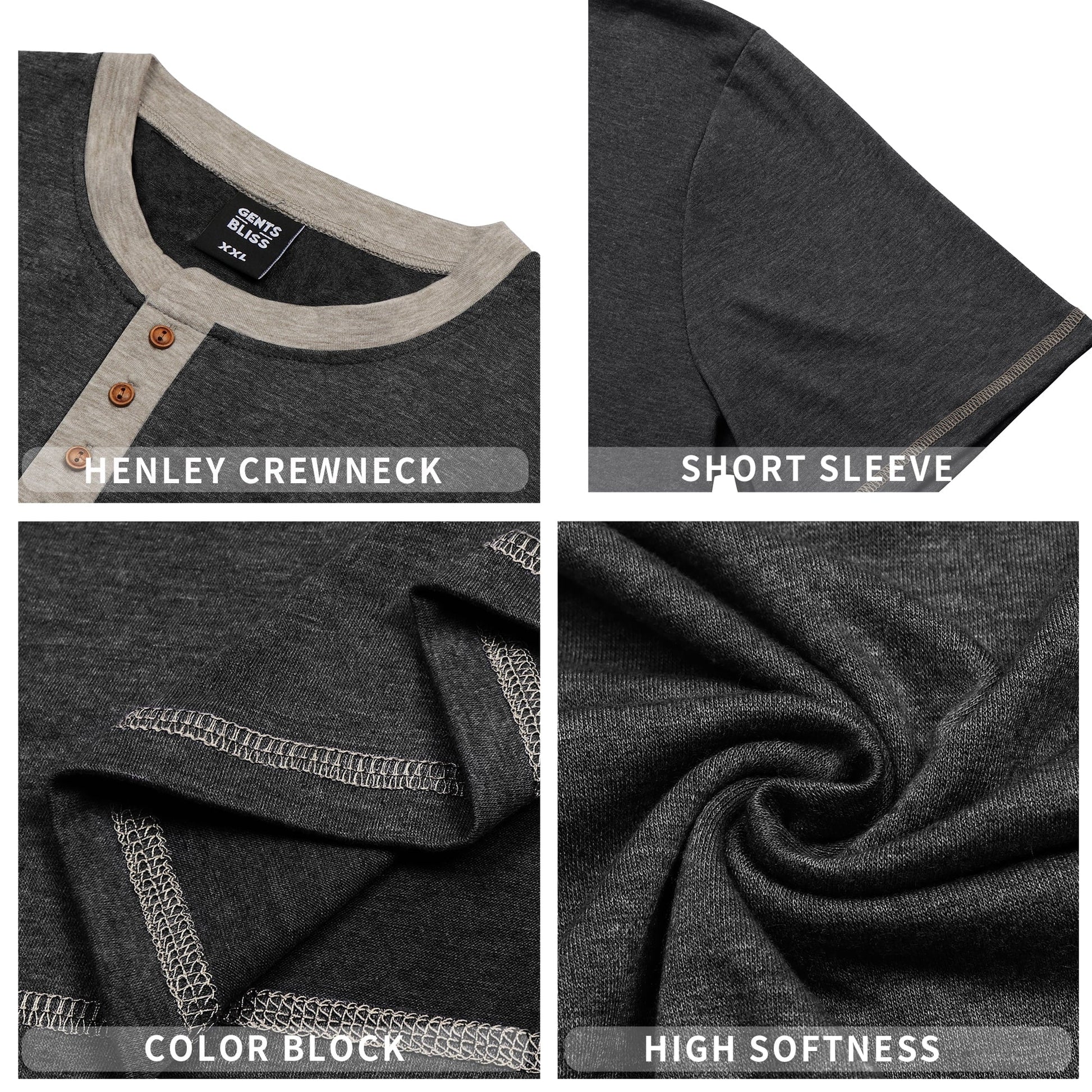 Henley Men Shirts Short Sleeve T Shirts for Men Crew Neck Color Block Men Shirts - Velinare