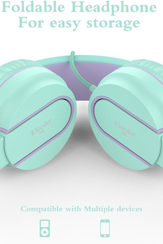 I36 Kids Headphones Children Girls Boys Teens Foldable Adjustable on Ear Headphones 3.5Mm Jack Compatible Cellphones Computer Kindle MP3/4 School Tablet Green/Purple - Velinare
