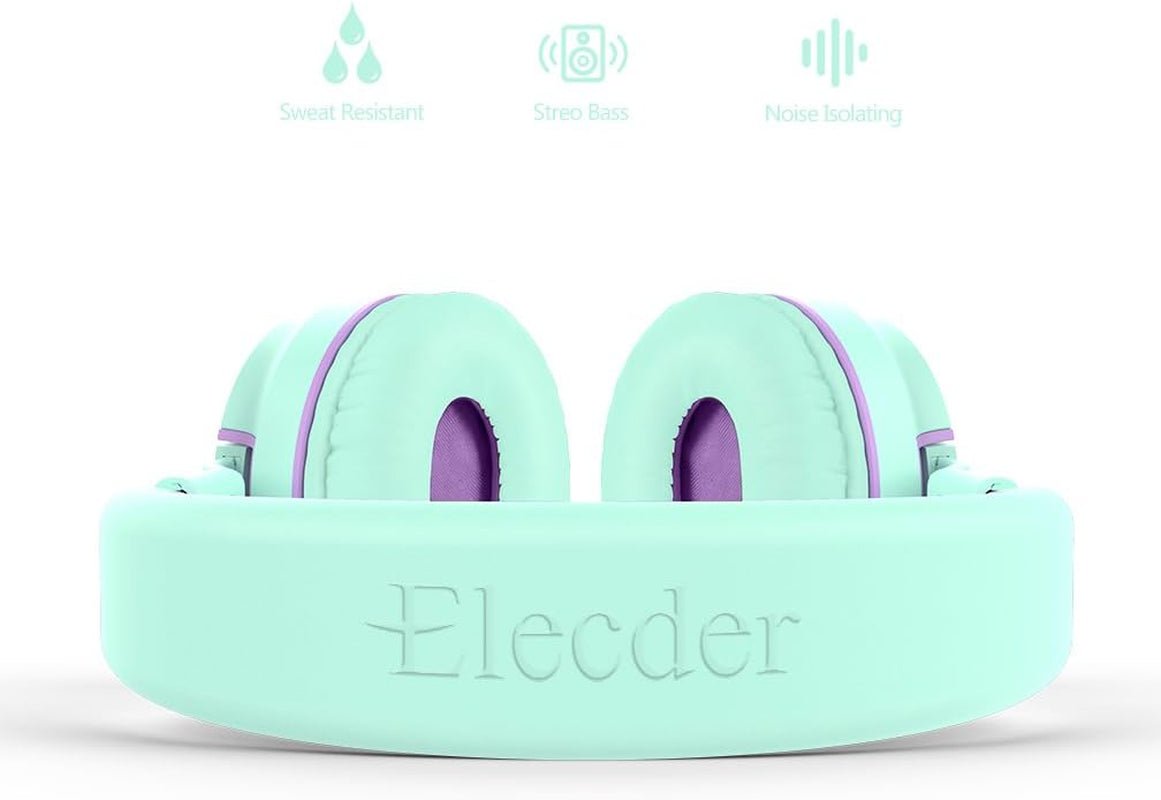 I36 Kids Headphones Children Girls Boys Teens Foldable Adjustable on Ear Headphones 3.5Mm Jack Compatible Cellphones Computer Kindle MP3/4 School Tablet Green/Purple - Velinare