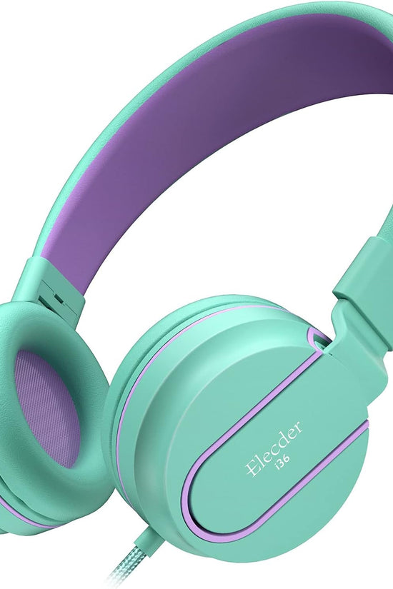 I36 Kids Headphones Children Girls Boys Teens Foldable Adjustable on Ear Headphones 3.5Mm Jack Compatible Cellphones Computer Kindle MP3/4 School Tablet Green/Purple - Velinare