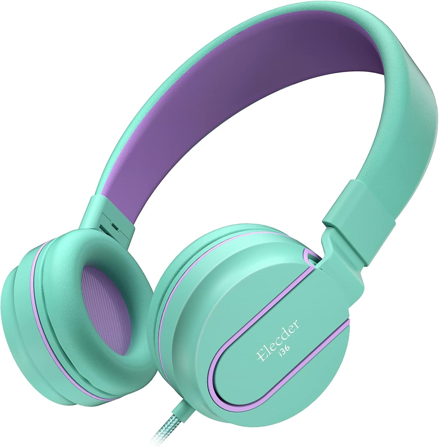 I36 Kids Headphones Children Girls Boys Teens Foldable Adjustable on Ear Headphones 3.5Mm Jack Compatible Cellphones Computer Kindle MP3/4 School Tablet Green/Purple - Velinare