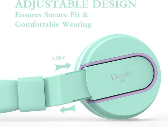 I36 Kids Headphones Children Girls Boys Teens Foldable Adjustable on Ear Headphones 3.5Mm Jack Compatible Cellphones Computer Kindle MP3/4 School Tablet Green/Purple - Velinare