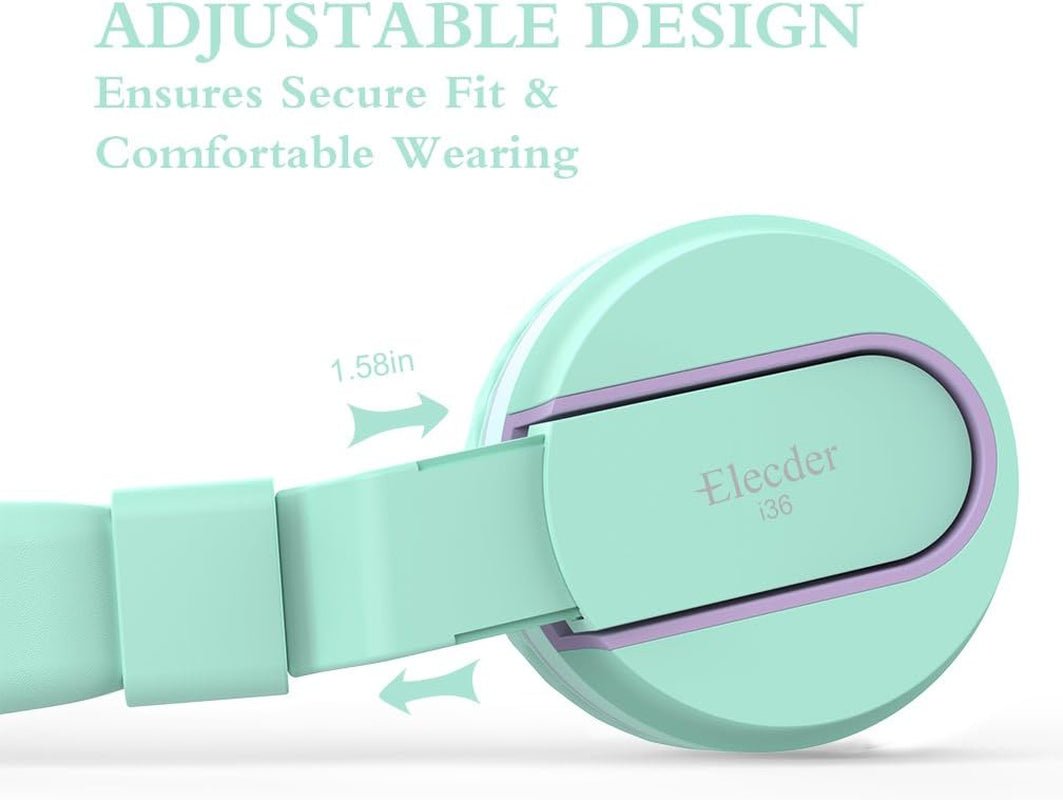 I36 Kids Headphones Children Girls Boys Teens Foldable Adjustable on Ear Headphones 3.5Mm Jack Compatible Cellphones Computer Kindle MP3/4 School Tablet Green/Purple - Velinare