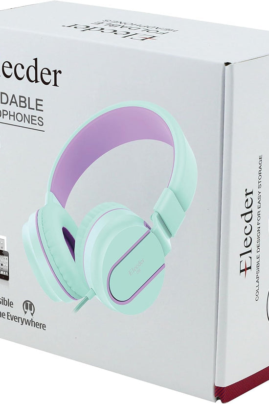 I36 Kids Headphones Children Girls Boys Teens Foldable Adjustable on Ear Headphones 3.5Mm Jack Compatible Cellphones Computer Kindle MP3/4 School Tablet Green/Purple - Velinare