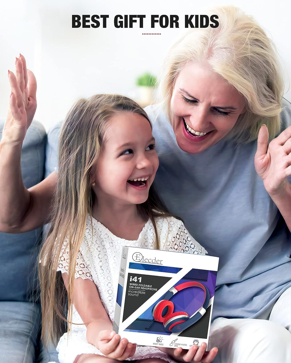 I41 Kids Headphones, on Ear Headphones with 3.5Mm Jack for Kids Children Girls Boys Teens, Foldable, Adjustable, Red - Velinare