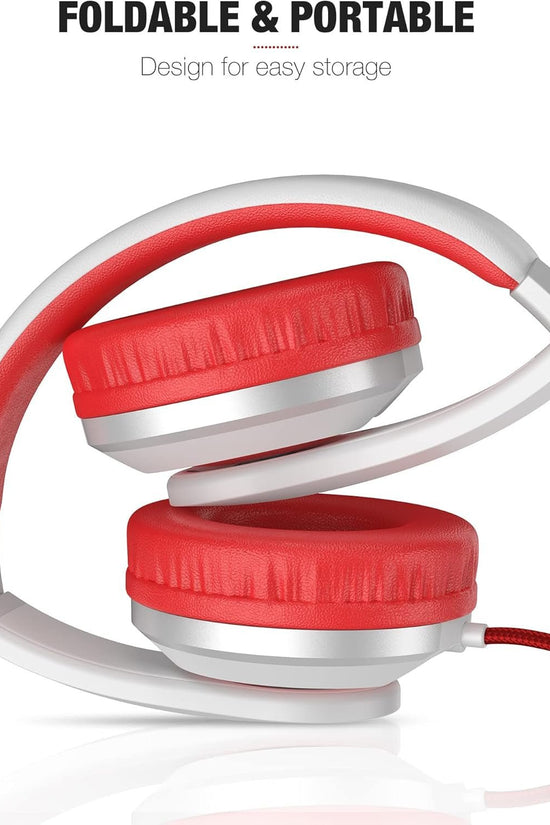 I41 Kids Headphones, on Ear Headphones with 3.5Mm Jack for Kids Children Girls Boys Teens, Foldable, Adjustable, Red - Velinare