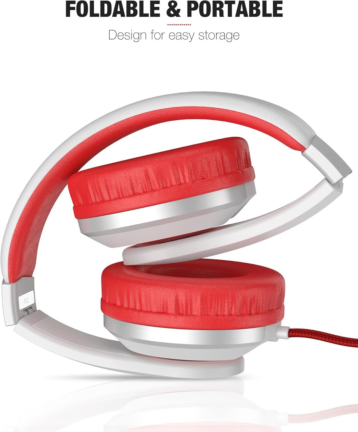 I41 Kids Headphones, on Ear Headphones with 3.5Mm Jack for Kids Children Girls Boys Teens, Foldable, Adjustable, Red - Velinare