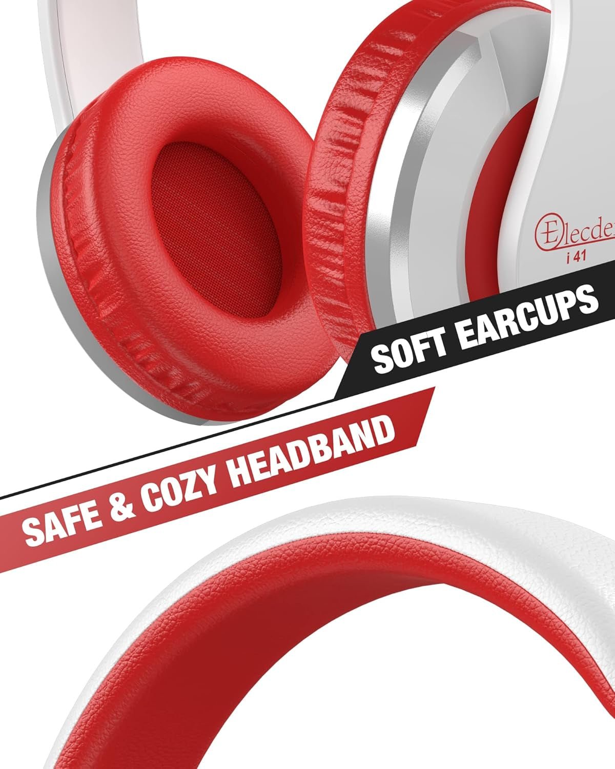 I41 Kids Headphones, on Ear Headphones with 3.5Mm Jack for Kids Children Girls Boys Teens, Foldable, Adjustable, Red - Velinare