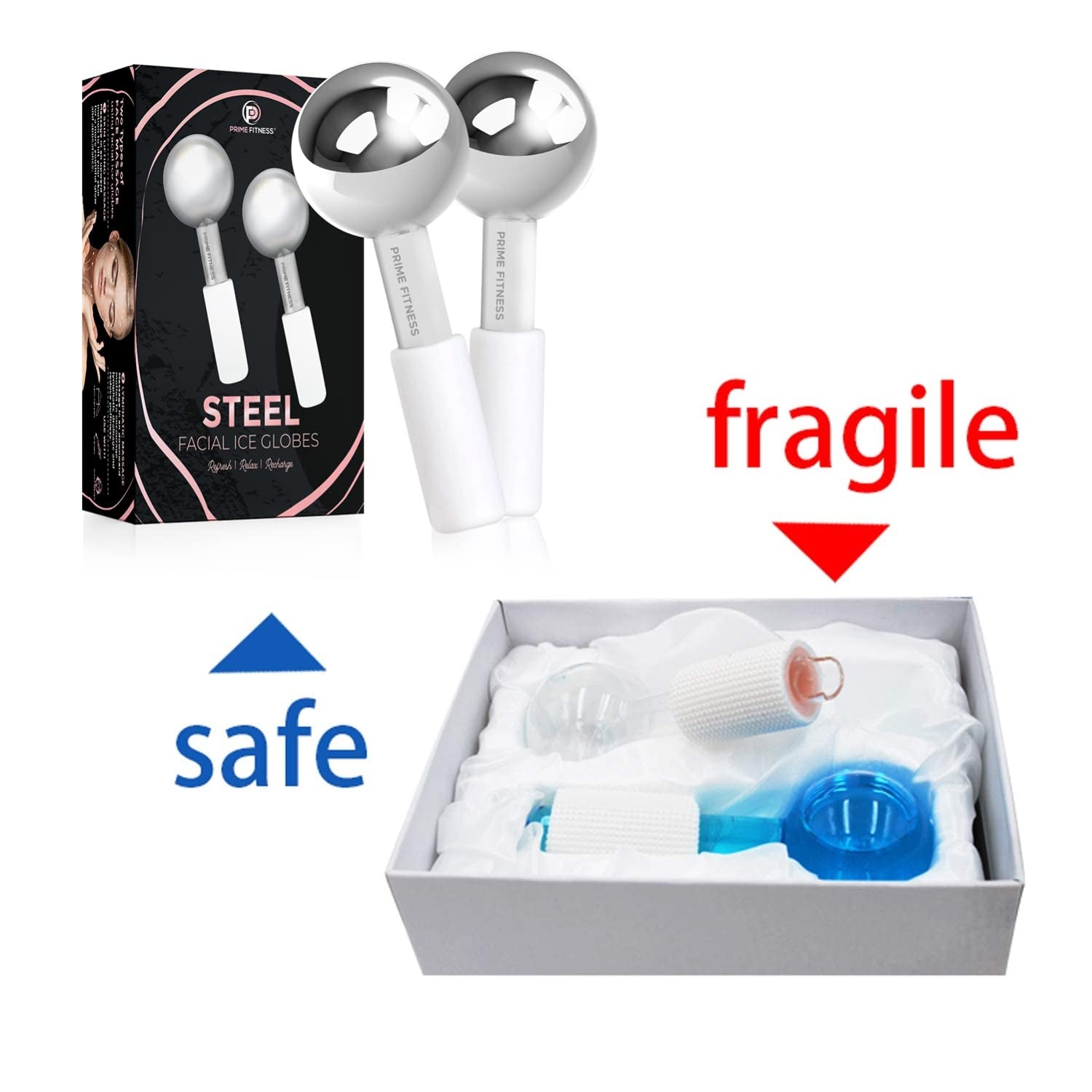 Ice Globes for Facials | Unbreakable Steel Cooling Roller | Cryo Sticks for Face | Massager for Face Neck & Eyes | Skin Care for Dark Circles, Puffiness, Wrinkles, Collagen Production (White) - Velinare