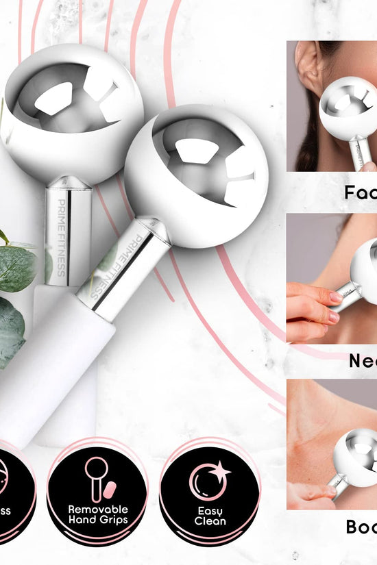 Ice Globes for Facials | Unbreakable Steel Cooling Roller | Cryo Sticks for Face | Massager for Face Neck & Eyes | Skin Care for Dark Circles, Puffiness, Wrinkles, Collagen Production (White) - Velinare