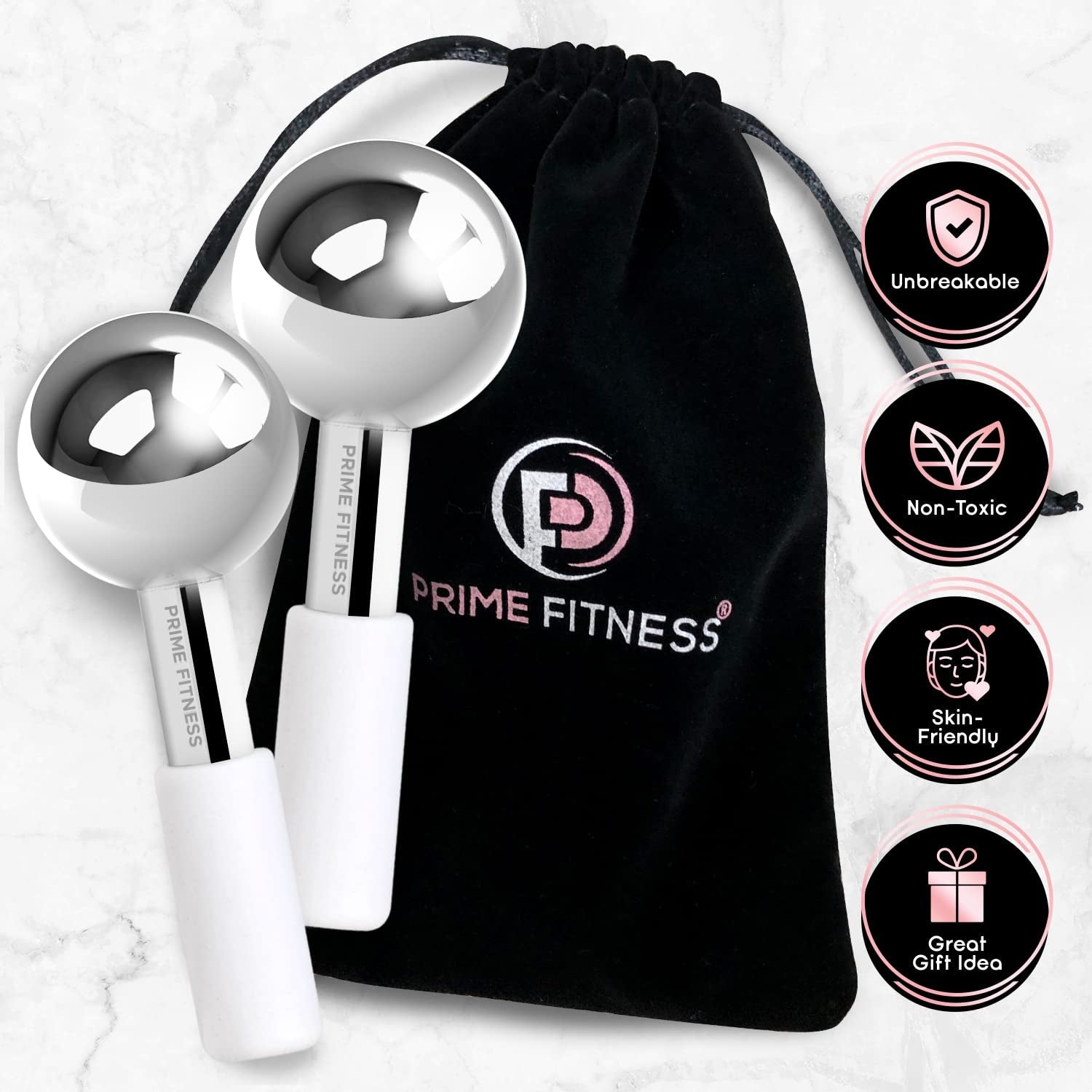 Ice Globes for Facials | Unbreakable Steel Cooling Roller | Cryo Sticks for Face | Massager for Face Neck & Eyes | Skin Care for Dark Circles, Puffiness, Wrinkles, Collagen Production (White) - Velinare