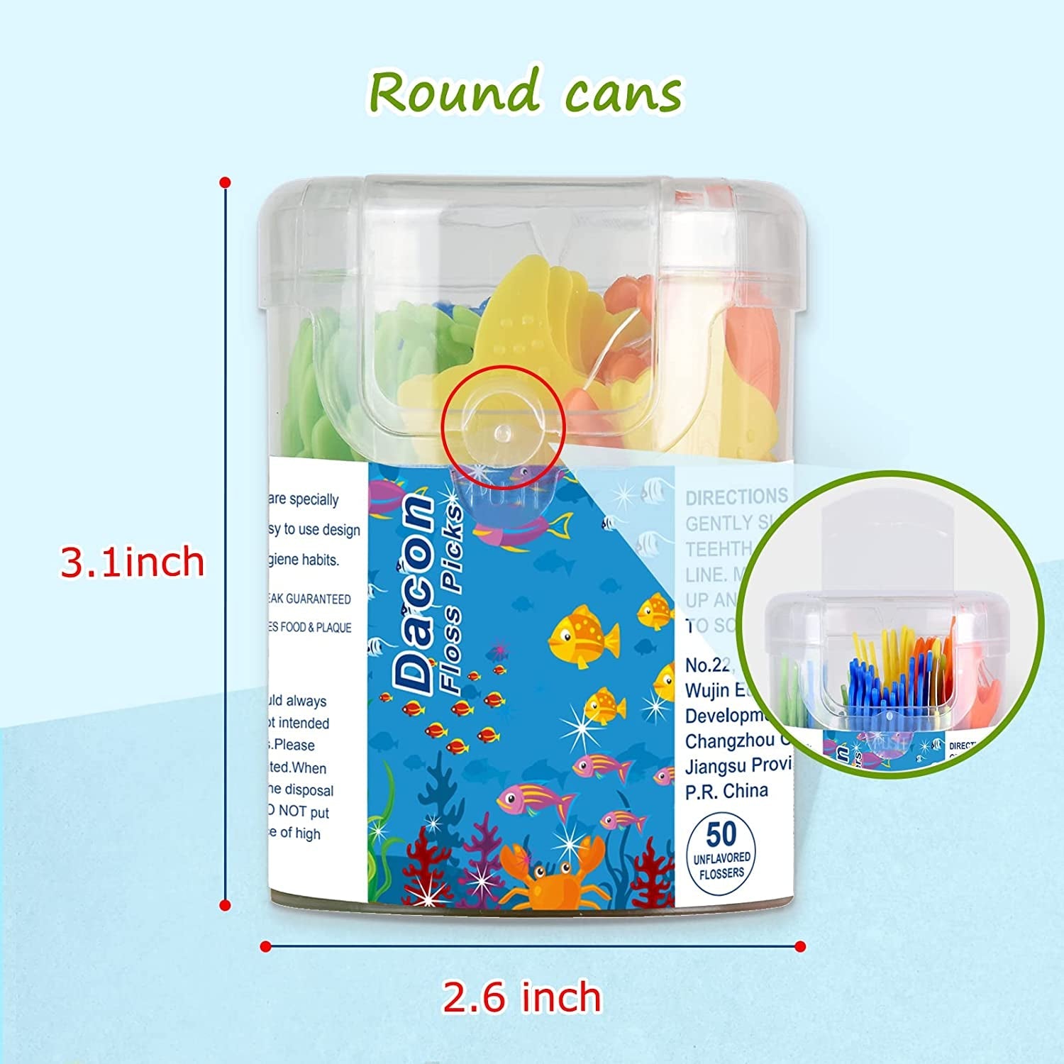 Kids Flossers, Kids Dental Floss Picks without Fluoride, Unflavored, 4 Colors Ocean Animals Shaped Makes Flossing Fun, 50 Count - Velinare